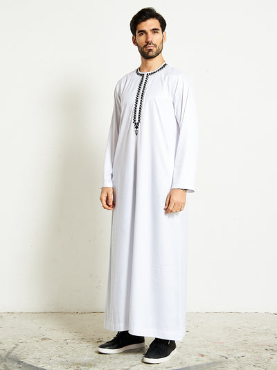 2020 White formal thobe with black hand embroidery | Luxury white jubba