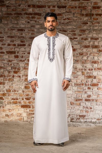 Luxury White Moroccan Thobe | Formal Thobe 2022 with Classic Embroidery 