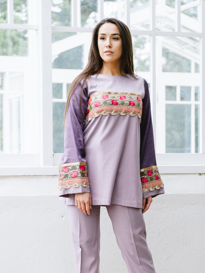 Crape Lilac Top with Pants