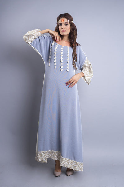 Denim Kaftan | Chic Printed Kaftan | Denim Blue Modest Kaftan Dress