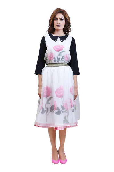 Chenille boutique Rose print top & midi skirt