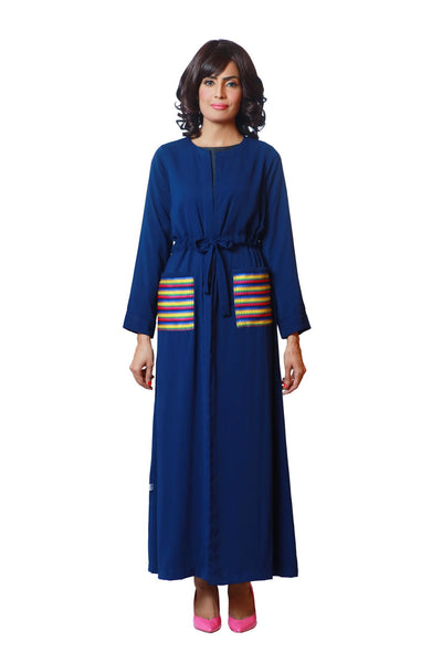 Chenille-Royal Blue Cape Dress-Adjustable Designer Abaya