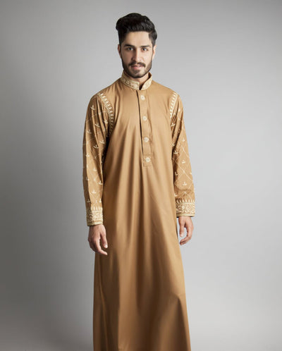 Chenille- Camel Formal Thobe/ Jubbani- Custom Thobe | Designer camel thobe | 